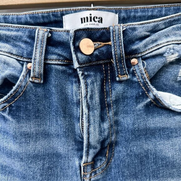 Mica Super Hi Rise Straight Leg Denim Jeans Mid-Wash Distressed Raw Hem Women 24 - Picture 8 of 16